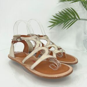 Gentle Souls Sandal Upon a Star Thong Leather 6.5 Metallic Ivory Gladiator Flat